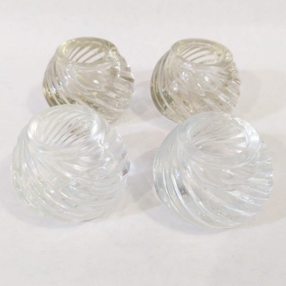 Vintage Clear Swirl Glass Votive Candle Holders Ribbed Round Set of 4